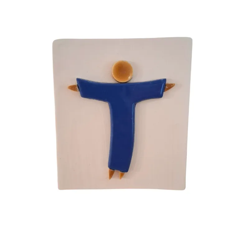 Christ sur terre en faïence et support bois