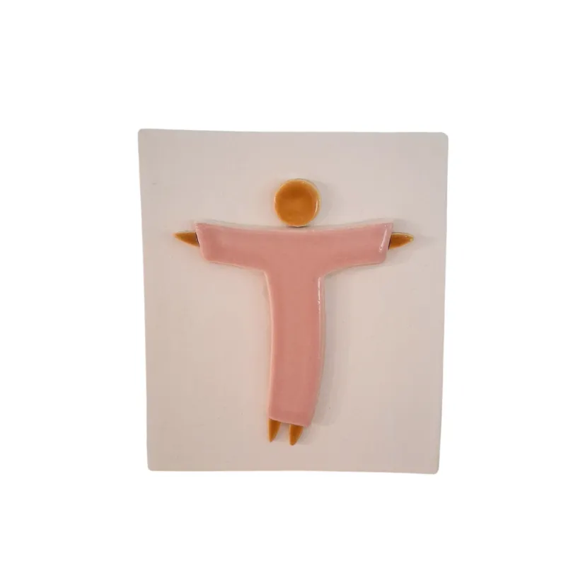 Christ sur terre en faïence et support bois