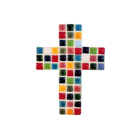 Croix arlequin en faïence et émail coloré