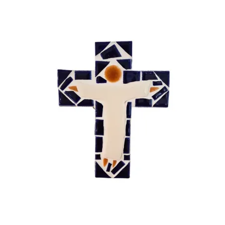 Croix en mosaïque découpée avec le Christ