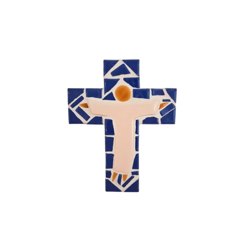 Croix en mosaïque découpée avec le Christ