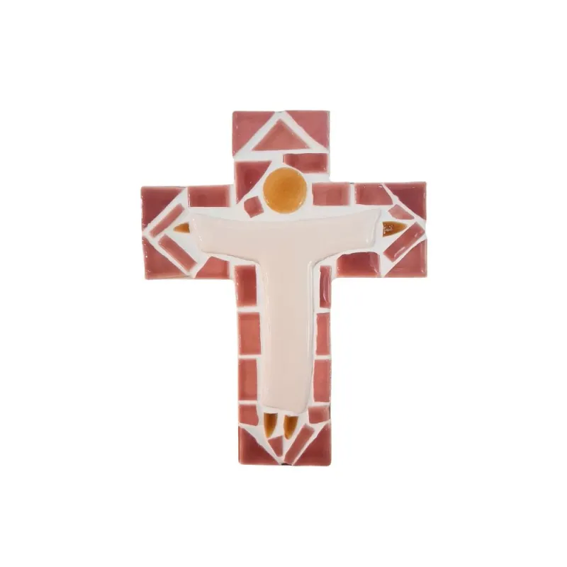 Croix en mosaïque découpée avec le Christ