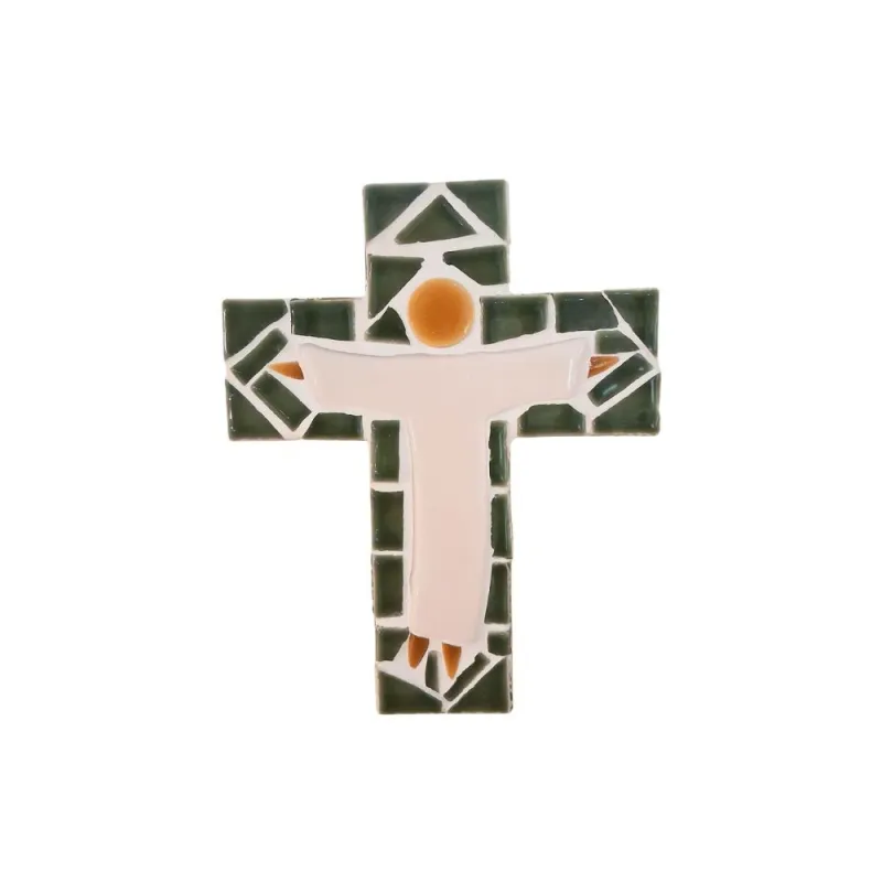 Croix en mosaïque découpée avec le Christ