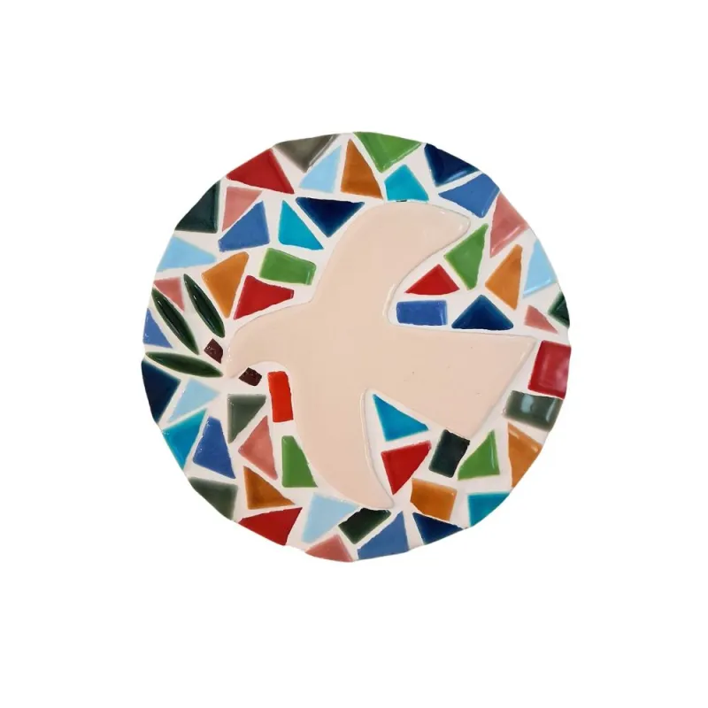 Colombe en faïence et mosaïque découpée