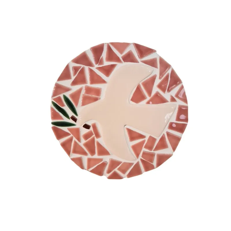 Colombe en faïence et mosaïque découpée