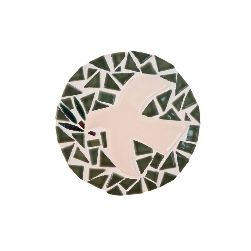 Colombe en faïence et mosaïque découpée